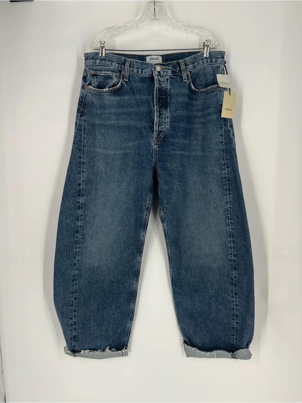 Agolde Luna Pieced Dark Wash Horseshoe Barrel Denim Jeans in Control 33 NWT